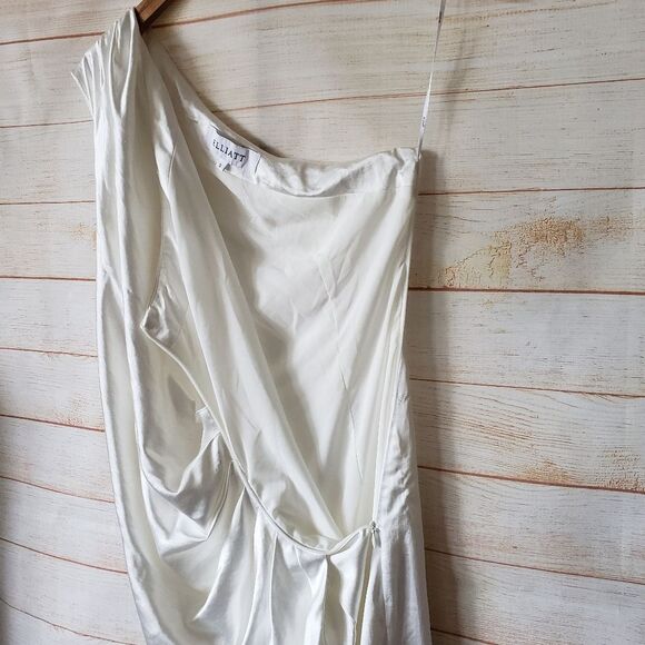 Elliatt Revolve Cassini White One Shoulder Satin Dress Wedding Special Occasion - Picture 6 of 15